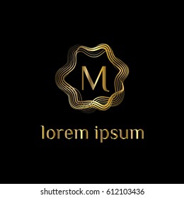 Golden swirl vector logo letter M