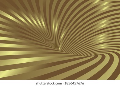 Fondo vectorial del vértice radial giratorio dorado. Lujoso fondo dorado. 3d Diseño de Líneas Resumen. Forma de remolino o vórtice. Geometría distorsionada. Ilustración vectorial. EPS 10