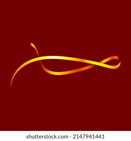 Golden swirling ribbon for the design of banners, cards and sites, for frames. Design element for greeting cards for Valentines Day. Vector.