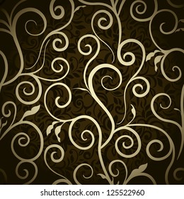 Golden Swirls on seamless abstract  floral  background