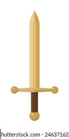 Golden Sword In Flat Design With Leather Handle