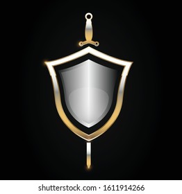 Golden sword logo vector illustration badge 