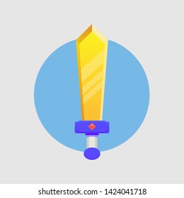 Golden Sword. Vector Cartoon flat style Illustration isolated on grey background for icon, video game design