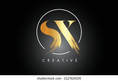Golden SX Brush Stroke Letter Logo Design. Black Paint Logo Leters Icon with Elegant Circle Vector Design.