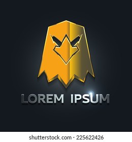 Golden Symbol of Eagle Head on Dark Background. Vector Illustration.