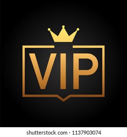 Golden symbol of exclusivity, the label VIP with glitter. Very important person - VIP icon on dark background Sign of exclusivity with bright, Golden glow. Vector stock illustration.