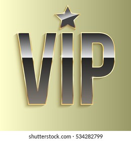 Golden symbol of exclusivity, the label VIP. Very important person - VIP icon with effect of glass reflection, sign of exclusivity with bright, Golden glow. Template for vip banners or card