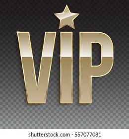 Golden symbol of exclusivity, the label VIP. Very important person - VIP icon with effect of glass reflection, sign of exclusivity with golden glow. Template for vip banners or card on trasparent