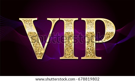 Golden symbol of exclusivity, the label VIP with glitter. Very important person - VIP icon on elite, abstract a wave of smoke background, luxury card. Template for vip banners, invitation or cover.