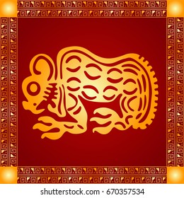 Golden symbolic vector ornaments of American native Indians, Aztec and Maya