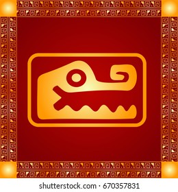 Golden symbolic vector ornaments of American native Indians, Aztec and Maya