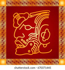Golden symbolic vector ornaments of American native Indians, Aztec and Maya