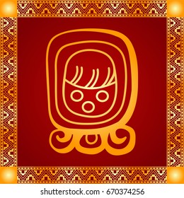 Golden symbolic vector ornaments of American native Indians, Aztec and Maya