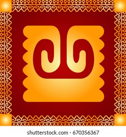 Golden symbolic vector ornaments of native American Indians, Aztec and Maya