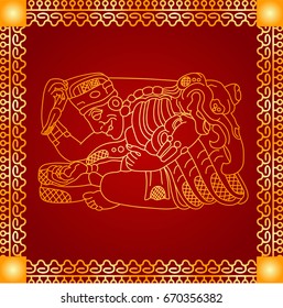 Golden symbolic vector ornaments of native American Indians, Aztec and Maya