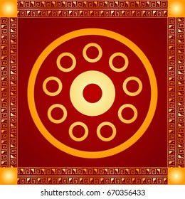Golden symbolic vector ornaments of native American Indians, Aztec and Maya