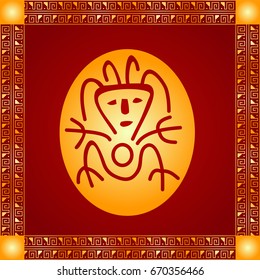 Golden symbolic vector ornaments of native American Indians, Aztec and Maya