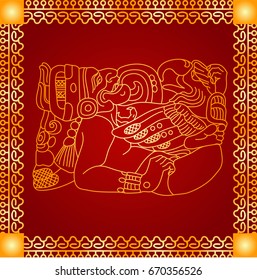 Golden symbolic vector ornaments of native American Indians, Aztec and Maya