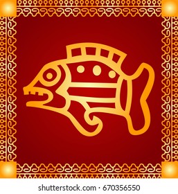 Golden symbolic vector ornaments of native American Indians, Aztec and Maya