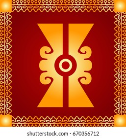 Golden symbolic vector ornaments of native American Indians, Aztec and Maya