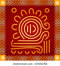 Golden symbolic vector ornaments of native American Indians, Aztec and Maya