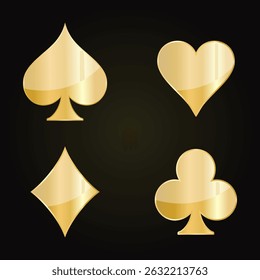 Símbolos dourados de cartas de baralho. Espadas, paus, copas, diamantes. Ilustração vetorial