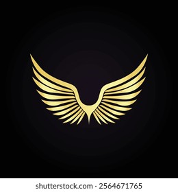 Golden symmetrical wings logo in a modern minimalist style with luxurious elegance on a black background  
