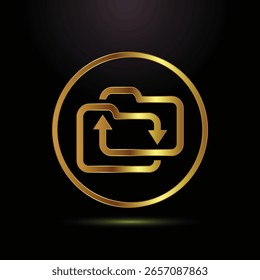 Icono de sincronización dorado encarnado dentro del marco circular que representa el proceso de transferencia y el intercambio de datos
