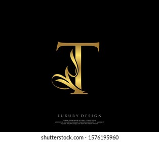 Golden T Luxury Logo Icon, Classy Letter Logo Design.