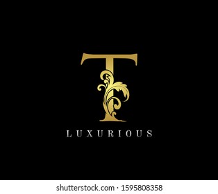 Golden T Luxury Logo Icon, Elegant T Letter Logo Design.
