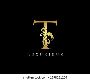 Golden T Luxury Logo Icon, Classic T Letter Logo Design.