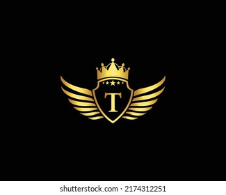 Golden T Luxury Logo Template Vector Icon. Golden Elegant Beautiful logo with with crown Vector Illustration.