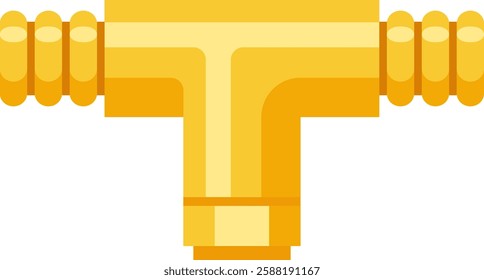 Golden T shaped pipe fitting with threaded ends, connecting water pipes, ensuring efficient water flow in plumbing systems, ideal for home renovation or construction projects