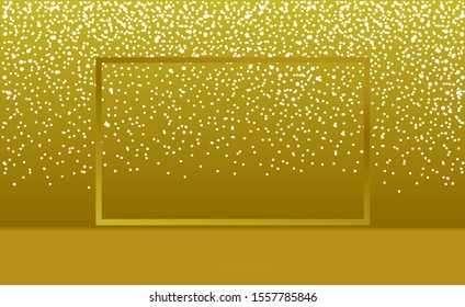  The golden table with glowing magic frame on light background. Vector luxury template illustration.