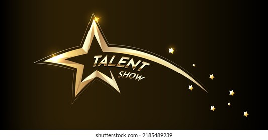 Golden Talent Show Text In The Star On A Dark Background. Event Invitation Poster. Vector Illustration