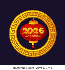 Golden talisman with Chinese lantern, 2026 New Year. Year of the Horse. Chinese lucky talisman