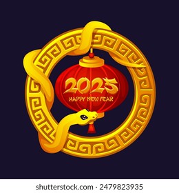 Golden talisman with a snake and Chinese lantern, symbol 2025 year