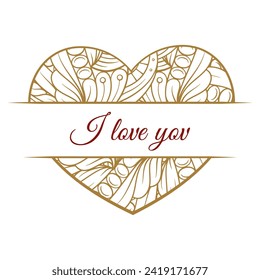 Golden tangled heart split monogram. Wedding invitation or Valentine's Day card template