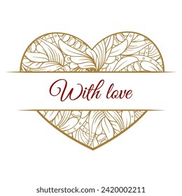 Golden tangled heart split monogram. Wedding invitation or Valentine's Day card template