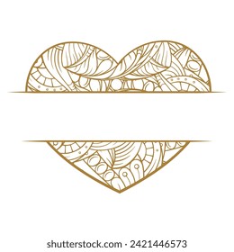 Golden tangled heart split monogram. Wedding invitation or Valentine's Day card template