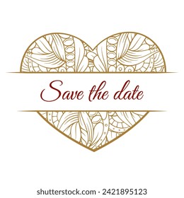 Golden tangled heart split monogram. Wedding invitation or Valentine's Day card template