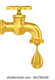 golden tap. a drop of gold flowing from the tap