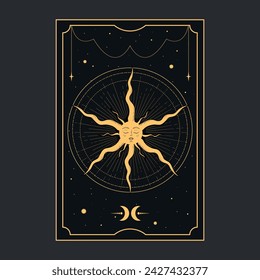 Golden Tarot card with a magical star. Tarot symbolism. Mystery, astrology, esoteric. Vector illustration