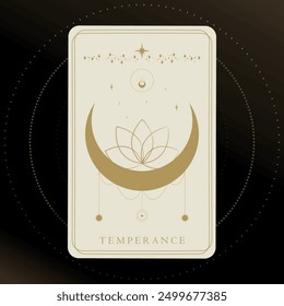 Golden tarot card of Major Arcana Temperance. Tarot card in golden and white colors. Tarot symbolism. Mystery, astrology, esoteric. Vector illustration