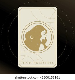 Golden tarot card of Major Arcana the High Priestess. Tarot card in golden and white colors. Tarot symbolism. Mystery, astrology, esoteric. Vector illustration