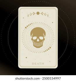 Golden tarot card of Major Arcana Death. Tarot card in golden and white colors. Tarot symbolism. Mystery, astrology, esoteric. Vector illustration