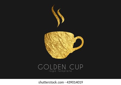 Golden tea cup. golden cup. coffee cup logo.