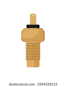 Golden temperature sensor with a threaded body and a black top, used in automotive systems, isolated on a white background.
