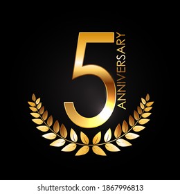 Golden Template Logo 5 Years Anniversary with Laurel wreath Vector Illustration EPS10