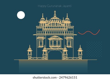 The Golden Temple - Amritsar - Happy Guru Nanak Jayanti - Stock Illustration as EPS 10 File